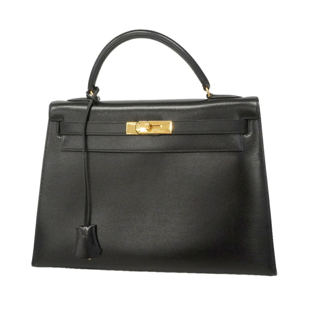 Hermes Kelly 32 Handbag, Box Calf Leather, Black, ○T Stamp, Ladies'